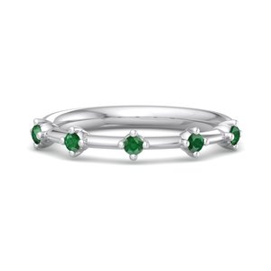 Anillo de lujo en oro rosa con esmeralda verde, corte brillante redondo, cinco piedras, banda minimalista, alto brillo, joyería de moda para mujer. - Product Image 4