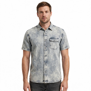 Nouvelle Arrivée Chemise en Jean Lavé pour Homme à Manches Courtes Décontractée Boutonnée Col Rabattu Été – Importée du Bangladesh - Product Image 5