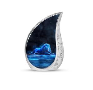 Urna Funeraria de Metal Plateado con Grabado de Lágrima de León para Cenizas Humanas, Urna Decorativa Miniatura para Guardar Cenizas Femeninas - Product Image 1