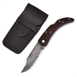Cuchillos Plegables para Exteriores, Hechos a Mano, con Hoja de Acero con Patrón de Damasco, Mango Ergonómico de Hueso, Funda Protectora de Cuero para Caza y Camping - Product Image 1