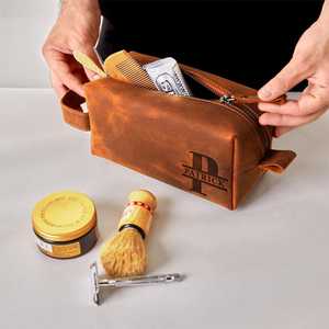 Genuine Leather Toiletry Bag Mens Dopp <b>Kit</b> Travel Wash Bag <b>Shaving</b> <b>Kit</b> Pouch Large Cosmetic Organizer Factory TYG-0185 - Product Image 4