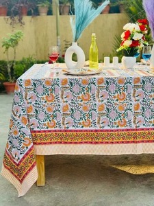 French Tablecloth <b>Cover</b> Block Printed Tablecloth Indian <b>Table</b> Linen Floral Dinning Tablecloth Vintage Cotton <b>Table</b> Home Decor - Product Image 4