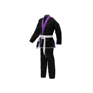 Kimono de BJJ Negro con Ribete Morado y Cinturón Blanco para Adultos Unisex, Corte Regular, Ropa de Artes Marciales de Poliéster Resistente - Product Image 6