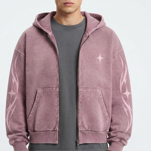 Sweat-shirt à capuche rose vintage délavé à l'acide, coupe oversize, en molleton de coton, imprimé étoiles et flammes - Product Image 5