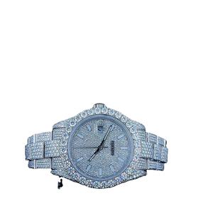 Nouvelle montre de luxe à quartz automatique analogique VVS en acier inoxydable, mouvement résistant à l'eau, bracelet en diamant moissanite, 41 mm, bouton poussoir - Product Image 1