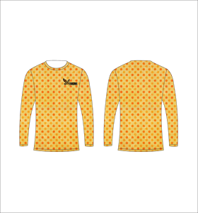Camiseta Deportiva Ligera de Manga Larga Sublimada Personalizada con Patrón de Puntos Naranja y Amarillo, Proveedor de Ropa al Por Mayor - Product Image 1