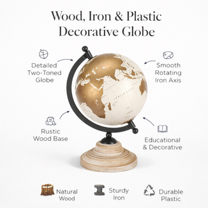 Decorative World Desk Globe with Wooden Base | Iron Stand and Durable Plastic Sphere for Office Desk & Educational Use - Product Image 5