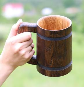 แก้วไม้คุณภาพสูง แก้วหรูหราสำหรับเบียร์ กาแฟ น้ำ นม พร้อมหูจับ ของขวัญสำหรับผู้ชาย พ่อ เพื่อน ครอบครัว และราคาประหยัด - Product Image 5