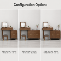 Ensemble de meubles de chambre modulaires modernes en bois massif et verre, comprenant coiffeuse, miroir, commode, table de chevet et rangements à tiroirs, pour la maison et la salle de bain