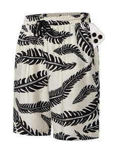 Shorts de plage pour hommes, imprimé denim, taille élastique, cordon de serrage, décontracté, pour les vacances, coloré, léger, blanc, pour la plage - Product Image 6