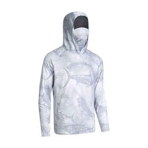 Sudadera de pesca sublimada para hombre, manga larga, con capucha, protección UV y máscara facial integrada - Product Image 3