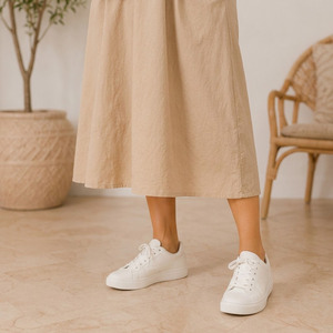 Robe de maternité sans manches pour femme, style salopette, coupe trapèze mi-mollet, en lin et coton, respirante, coupe ample, couleur naturelle, idéale pour l'été - Product Image 5