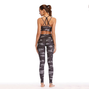 Ensemble de yoga 2 pièces pour femme, imprimé par transfert thermique, taille élastique, haute qualité, design personnalisé, tenue de fitness professionnelle, export en gros - Product Image 4