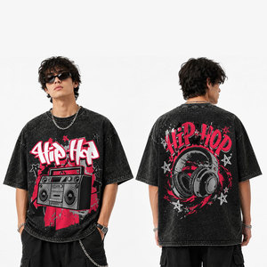 Camiseta Oversize de Hip Hop para Hombre, Manga Corta, Cuello Redondo, Algodón, Diseño Estampado de Auriculares Boombox, Estilo Casual - Product Image 4