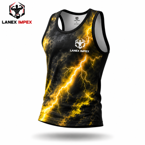 Camiseta Deportiva Personalizada con Estampado 3D de Rayos para Hombre |   Chaleco Deportivo Sublimado para Fisicoculturismo |   Ropa Deportiva sin Mangas para Entrenamiento Físico - Product Image 1