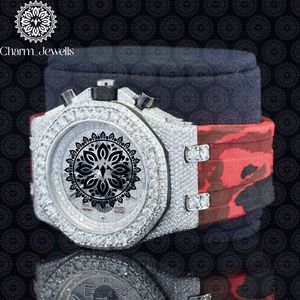 Charm Jewells Luxury Men's Watch 40mm Stainless Steel Diamond Encrusted <b>Chronograph</b> Analog Mechanical Movement 10 Bar Water - Product Image 3