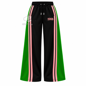 Alfa |   Kapa |   Conjunto Deportivo Alpha Sorority con Bloques de Color Verde y Rosa, Chaqueta con Cierre y Pantalones Anchos a Juego - Product Image 4