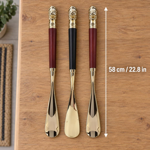 Chausse-pied en bois de hêtre à long manche avec élément en laiton et brosse douce, accessoire double usage pour l'entretien des chaussures et aide à l'enfilage - Product Image 4