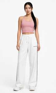 Pantalon de survêtement blanc pour homme ONETEN APPAREL, taille haute, en polyester, coupe droite, jambe large, avec cordon de serrage, taille élastique et bandes latérales - Product Image 1