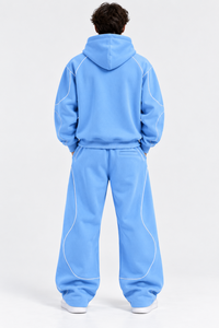 Ensemble de survêtement bleu à capuche pour homme, coupe ample, décontracté, avec sweat-shirt et pantalon à poches latérales, en coton respirant - Product Image 2