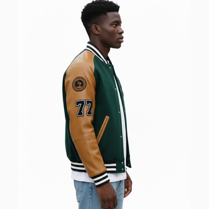 Custom <b>Men's</b> Y2K Streetwear Letterman Varsity <b>Jacket</b> Chenille Patch Embroidery <b>Leather</b> Sleeve Bomber With Free Mockup - Product Image 4