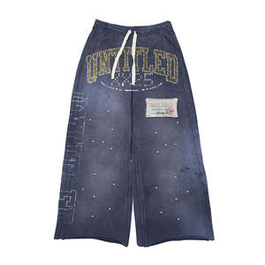 Conjunto Deportivo Extra Grande de Algodón 100% con Lavado Vintage para Hombre, con Logotipo Personalizado Impreso y Pedrería, Conjunto de 2 Piezas: Sudadera con Capucha y Pantalones Deportivos - Product Image 4