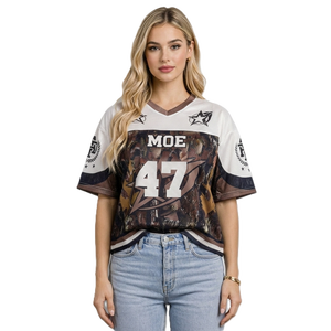 Camiseta de fútbol americano de malla para mujer, oversize, camuflaje, cuello en V, transpirable, de poliéster, estilo urbano, fabricación personalizada, suministro. - Product Image 5
