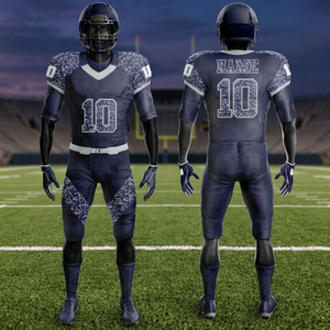 Custom Dark Navy <b>White</b> Speckled American Football Uniform V-Neck Short Sleeve Moisture Wicking Fitted Jersey <b>Pants</b> Set Adult <b>Men</b> - Product Image 6