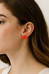 ทำด้วยมือ18K ป้องกันการเสื่อมเสียเบาะหยกสีแดงตัดต่างหูรูปทรงเรขาคณิตเครื่องประดับทองเหลืองทันสมัยไอเดียของขวัญที่ดี - Product Image 2