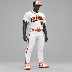 Fly Humble Baseball Jersey Men's <b>White</b> <b>Red</b> <b>Stripe</b> Short Sleeve Button Front Moisture Wicking Sportswear Uniform wholesale - Product Image 4