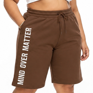 Wholesale Loose Fit <b>Knee</b> Length Shorts Plus Size Women's Drawstring Waist Shorts Polyester Spandex Shorts Ladies 3/4 Gym Shorts - Product Image 1