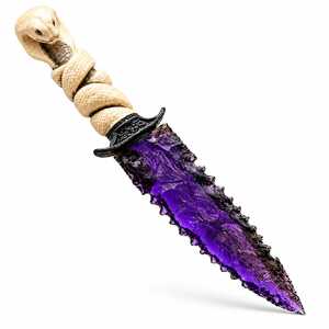 Daga de Cristal Morado Amatista de 10 Pulgadas con Mango de Serpiente, Coleccionable de Fantasía Gótica y Decoración de Altar - Product Image 1