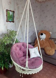Hanging macramé <b>chair</b>-<b>hammock</b>, with a butterfly pattern on the back, and with a short openwork - Product Image 2