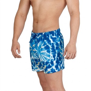 <b>Men's</b> Tie Dye Board Shorts Blue White Quick Dry Drawstring Casual Swim <b>Trunks</b> Short Length Mid Waist - Product Image 1