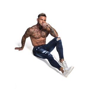 Nuevos Jeans Rectos para Hombre, de Mezclilla Transpirable, con Botones, Casuales de Primavera/Verano, Corte Medio, Desgastados, Elásticos, Ajuste Regular - Product Image 4