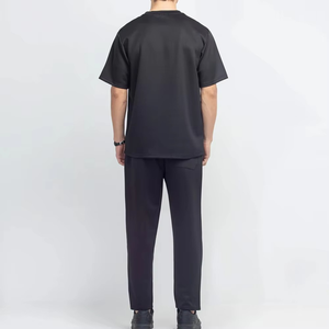 Ensemble de survêtement décontracté pour homme, noir, à séchage rapide, t-shirt à manches courtes, col rond, pantalon long, poches latérales, léger, été - Product Image 4