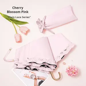 Parapluie mignon de style japonais avec dentelle, petit crochet, design moderne, revêtement noir avec protection UV, léger et portable, pare-soleil - Product Image 6