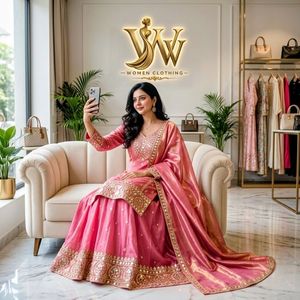 Designer Beautiful Embroidery Sequence Work Fandy Silk <b>Top</b> With Sharara Bottom And Dupatta Fully Stitched Ready To Wear Set - Product Image 2