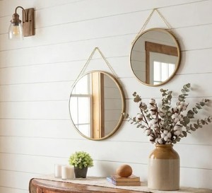 <b>Round</b> Metal Wall <b>Mirror</b> with Chain | <b>Gold</b> Hanging <b>Mirror</b> | Modern Decorative <b>Mirror</b> for Living Room, Entryway & Bedroom - Product Image 2