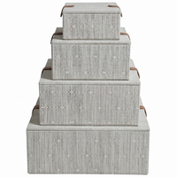 Lot de boîtes de rangement rectangulaires gigognes en tissu de lin naturel faites à la main, écologiques, pour salon - Prix de gros