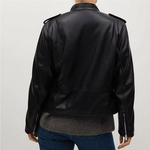 Women's PU Leather Moto Jacket Stand Collar Zipper Closure Full Sleeve Solid Color Regular Fit Autumn Style - Product Image 2
