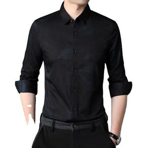 Men's <b>Black</b> Long Sleeve Dress <b>Shirt</b> Solid Color Turn-Down Collar Formal <b>Button</b> <b>Up</b> Woven Cotton Anti-Wrinkle Autumn Wear - Product Image 1