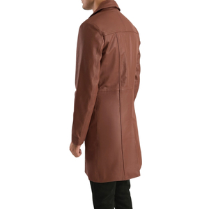 Abrigo de Cuero Genuino Marrón para Hombre, Corte Slim, Largo hasta la Rodilla, Solapa con Muescas, Cierre de un Solo Botón - Product Image 3