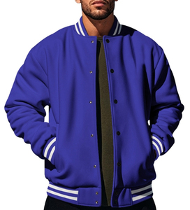 Chaqueta Varsity Azul para Hombre, Estilo Casual, Color Sólido, Cuello Camisero, Poliéster y Algodón, Chaqueta de Béisbol, Temporada de Otoño, Corte Regular - Product Image 1