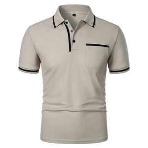 Polo à manches courtes pour homme, couleur unie, en coton tricoté, décontracté, respirant, coupe classique, avec poche - Product Image 1