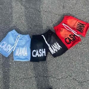 Shorts décontractés pour hommes Cash Mania, imprimé floqué, taille à cordon de serrage, coton noir respirant, style avec logo frontal - Product Image 4