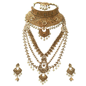 Indian Trendy Classic Choker Engagement Anniversary Wedding Party Necklace Earrings Headpiece <b>Set</b> Traditional <b>Crystal</b> Kundan - Product Image 1