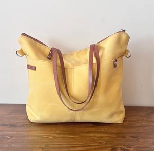 Sac fourre-tout en cuir et toile, couleur unie, broderie, imperméable, durable, vintage, sac à main, sac de voyage, sac de travail, sac de shopping, grande capacité - Product Image 1