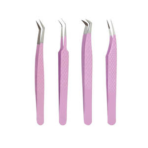 Pinzas para Extensión de Pestañas DENTRIC IMPLANTS de Acero Inoxidable Rosa, Juego de Pinzas con Puntas Curvas de 75 Grados, Textura Lisa y Dentada - Product Image 3