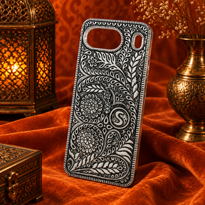 Funda para Móvil de Plata de Ley 925 Premium con Grabado Floral Antiguo - Product Image 1